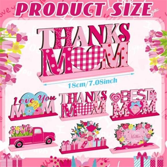 6 Pcs Mother's Day Table Wooden Decorations Happy Mother's Day Tabletop - Picture 2 of 6